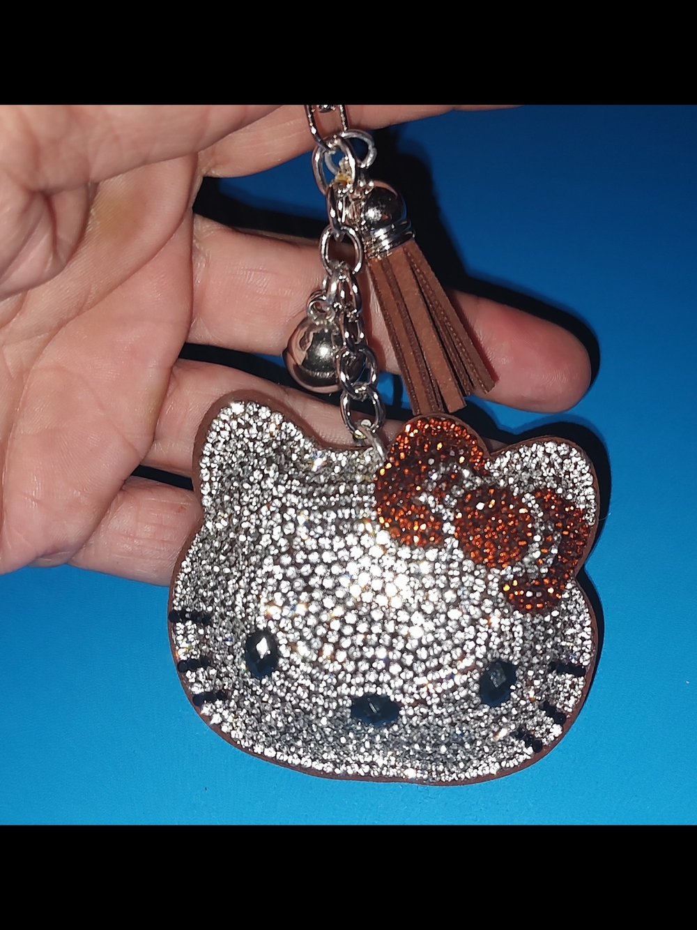 New! Rhinestone Hello Kitty Keychain with Brown Bow - Picture 3 of 3